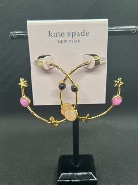 kate spade gold-tone hoop earrings with pink and black accents